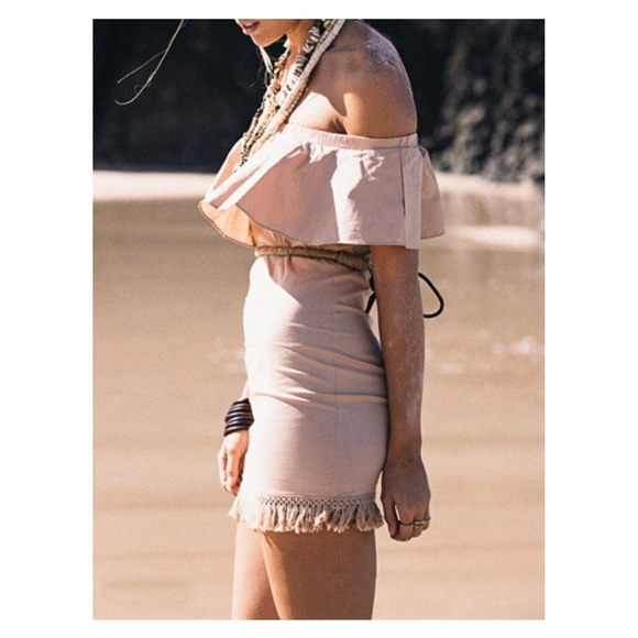 Pink Off shoulder Ruffle Tassel Dress - Picture 2 of 8